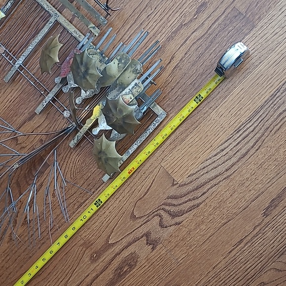 Vintage 1970 Signed Curtis Jere Metal Umbrella Rainy Day Bus Stop Wall Hanging - Picture 10 of 16